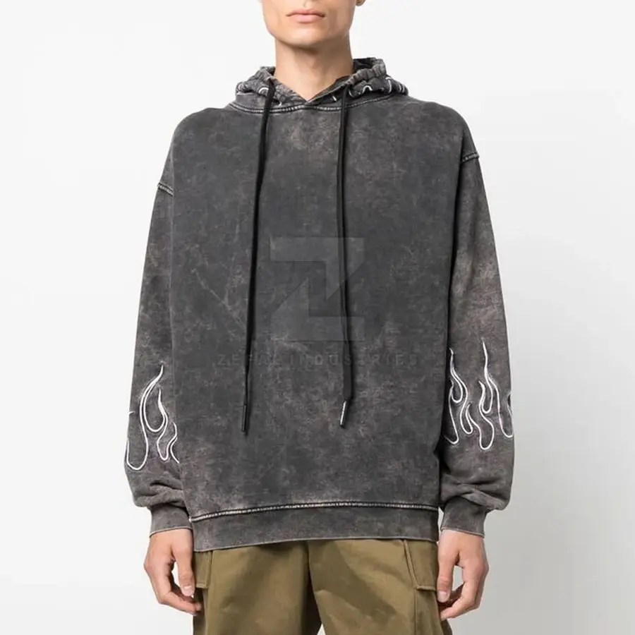 Low MOQ Winter Acid Wash Solid Hoodies 100% Cotton Fleece Blend Quick Dry Breathable Eco-Friendly High Quality Casual Men's — Zefal Industries product photograph 3 of 6