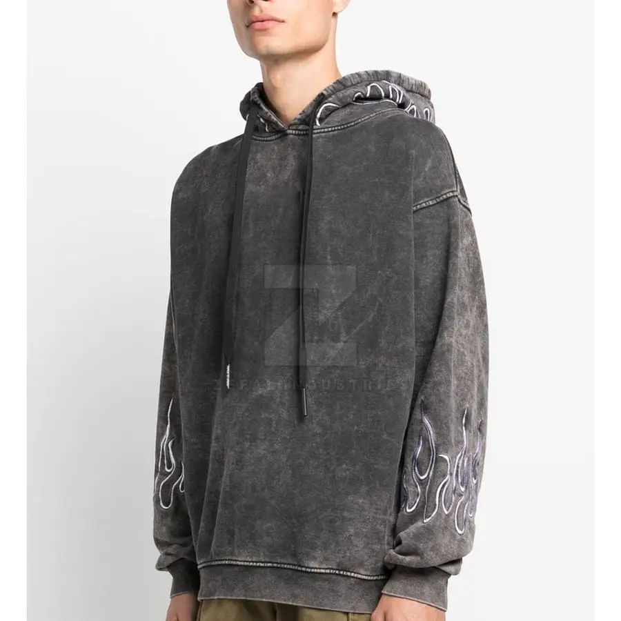 Low MOQ Winter Acid Wash Solid Hoodies 100% Cotton Fleece Blend Quick Dry Breathable Eco-Friendly High Quality Casual Men's — Zefal Industries product photograph 4 of 6