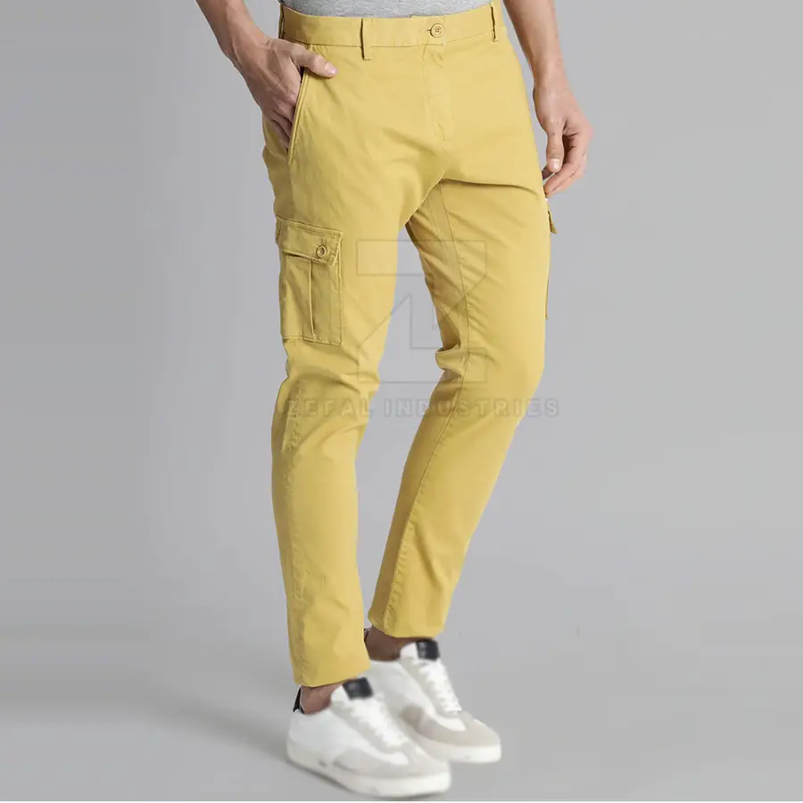 Breathable Lightweight Men's Straight Cargo Pants with Customized Logo 100% Cotton Dark Wash Mid Waist Casual Workwear — Zefal Industries product photograph 3 of 6