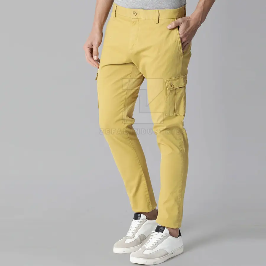Breathable Lightweight Men's Straight Cargo Pants with Customized Logo 100% Cotton Dark Wash Mid Waist Casual Workwear — Zefal Industries product photograph 4 of 6
