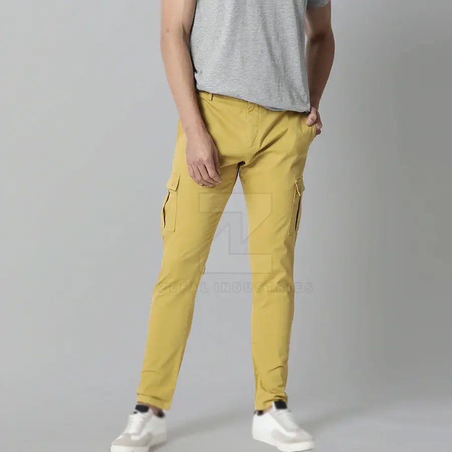 Breathable Lightweight Men's Straight Cargo Pants with Customized Logo 100% Cotton Dark Wash Mid Waist Casual Workwear — Zefal Industries product photograph 6 of 6