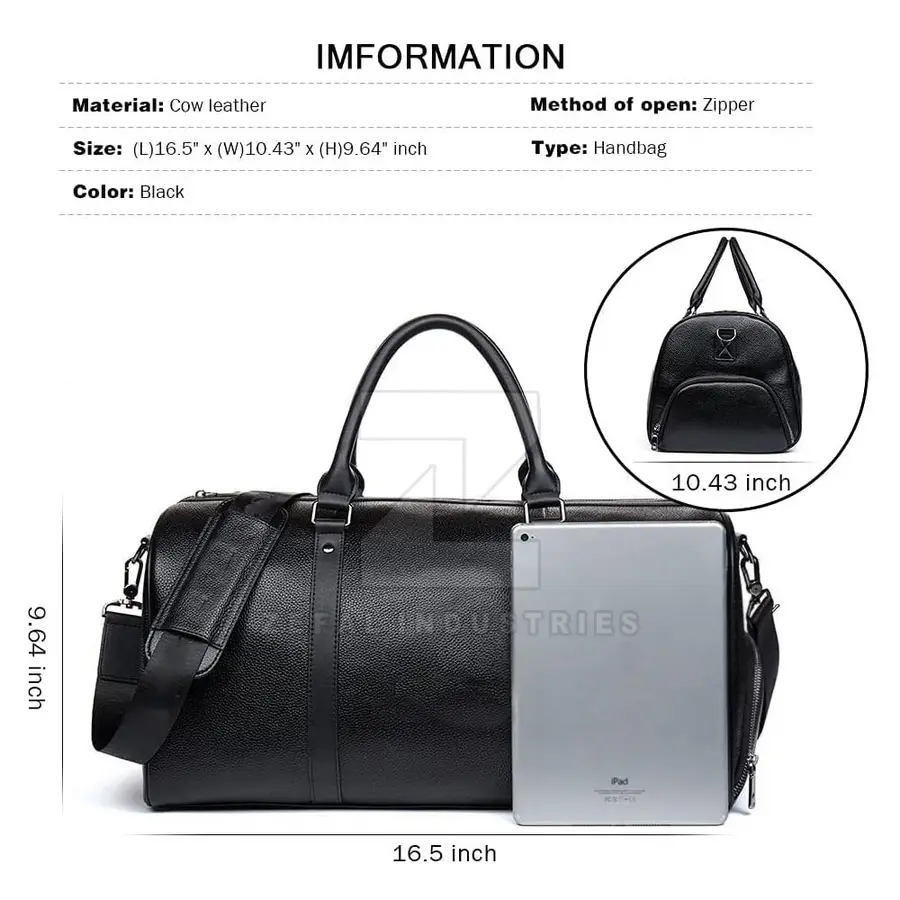 Pakistan Manufacturer 2025 High Quality Leather Lightweight Eco-Friendly Casual Travel Duffle Bags Zipper Closure OEM Service — Zefal Industries product photograph 5 of 6
