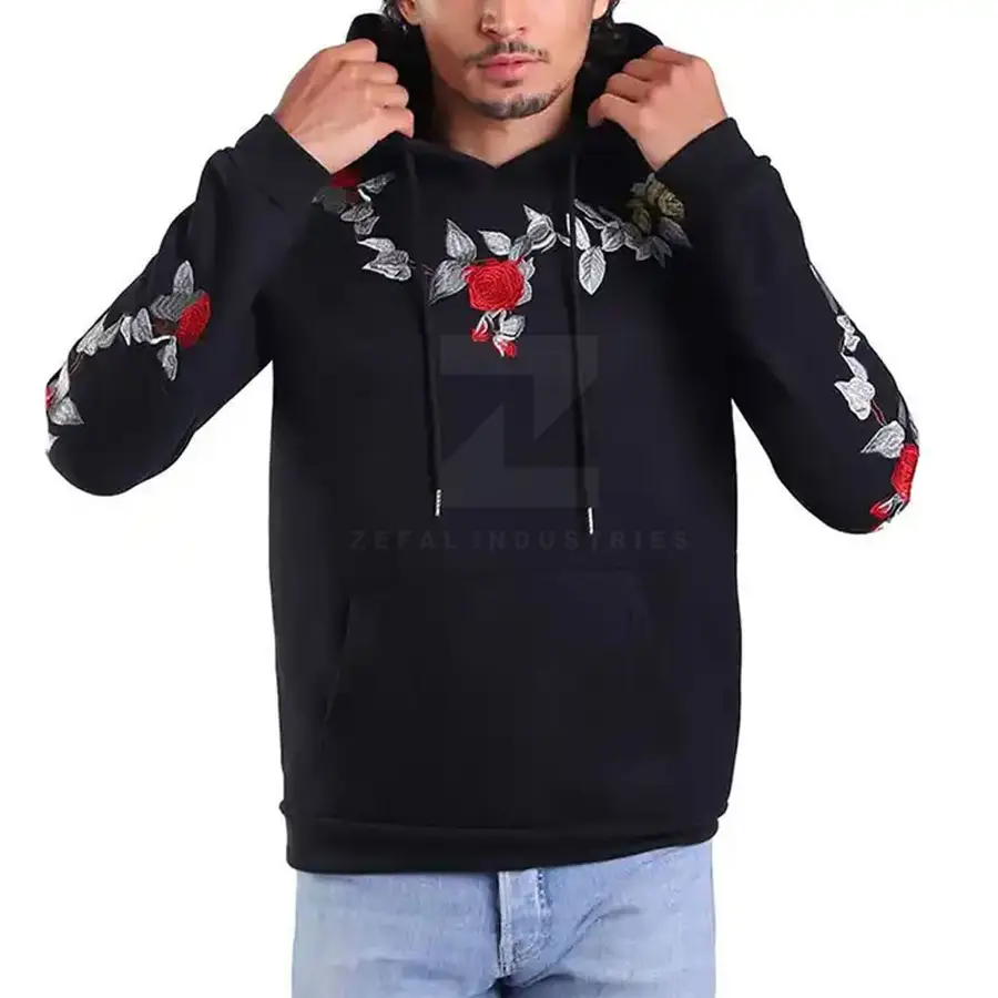 New Design 100% Cotton Embroidery Hoodies Casual Eco-Friendly Breathable Fleece Pullover Hooded Fall Winter Wear — real Zefal Industries product photograph
