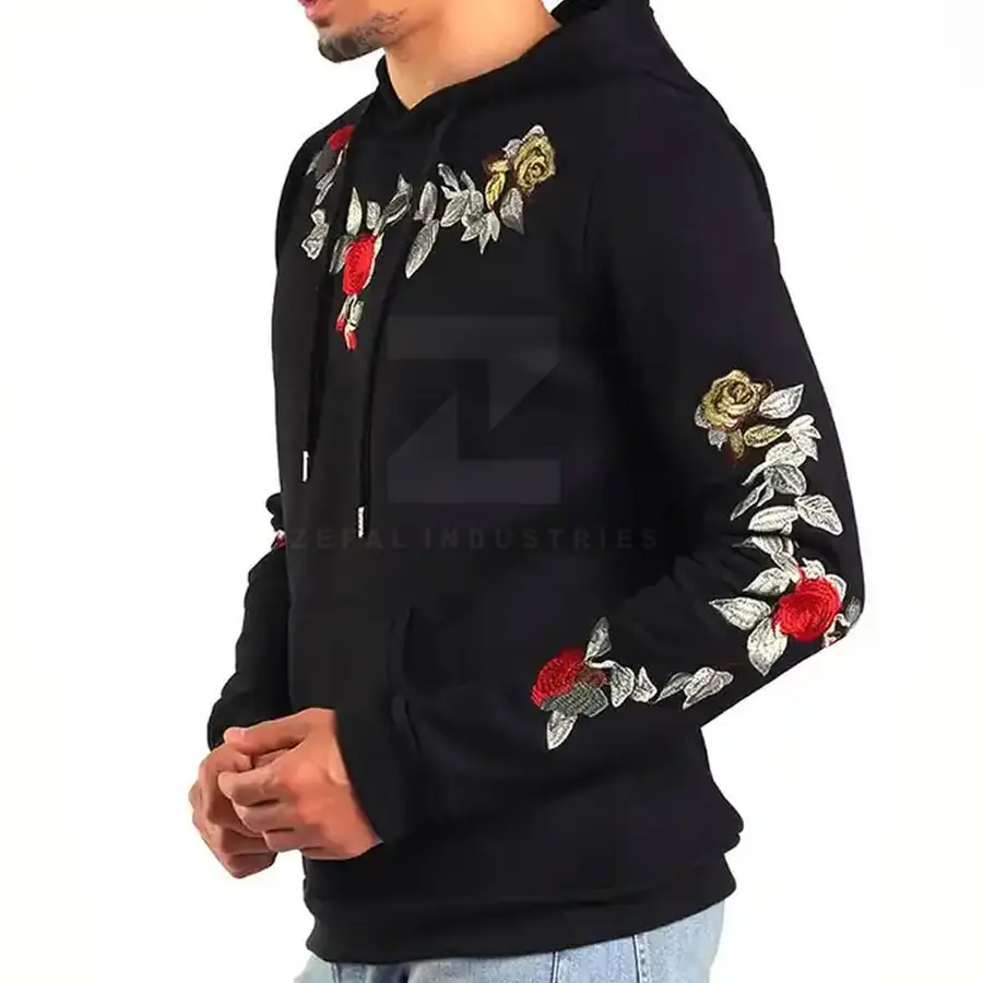 New Design 100% Cotton Embroidery Hoodies Casual Eco-Friendly Breathable Fleece Pullover Hooded Fall Winter Wear — Zefal Industries product photograph 3 of 6