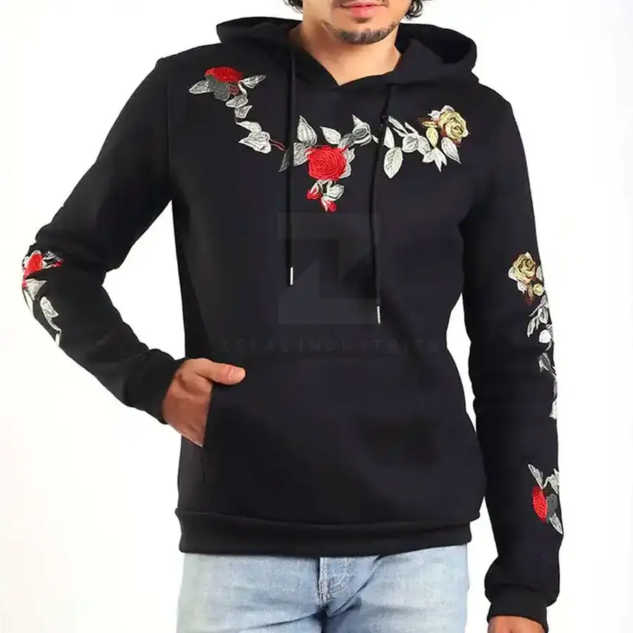 New Design 100% Cotton Embroidery Hoodies Casual Eco-Friendly Breathable Fleece Pullover Hooded Fall Winter Wear — Zefal Industries product photograph 5 of 6