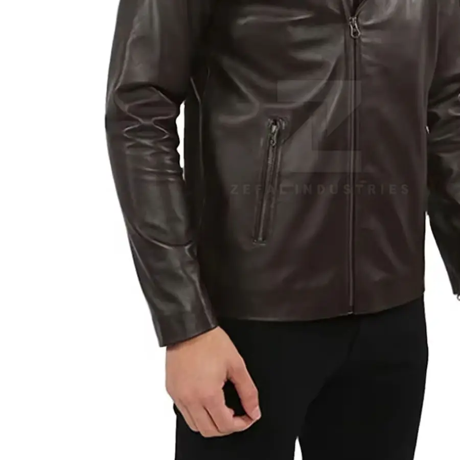 New Design Fashionable Leather Men's Formal Front Winter Jacket 2025 Latest Style Waterproof Windproof Bomber — Zefal Industries product photograph 6 of 6