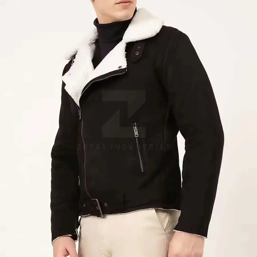 2025 Best Style Custom Faux Fur Leather Formal Bomber Jacket for Men Slim Fit Waterproof Windproof Winter Breathable Front High — Zefal Industries product photograph 4 of 6
