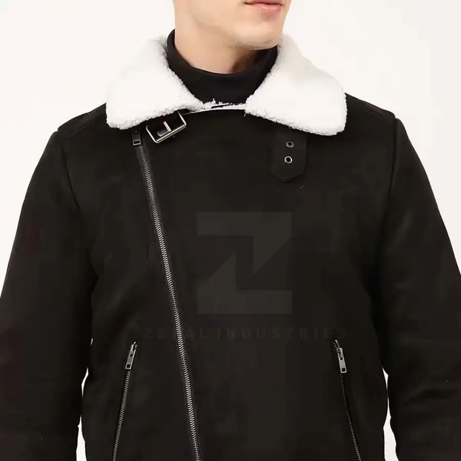 2025 Best Style Custom Faux Fur Leather Formal Bomber Jacket for Men Slim Fit Waterproof Windproof Winter Breathable Front High — Zefal Industries product photograph 5 of 6