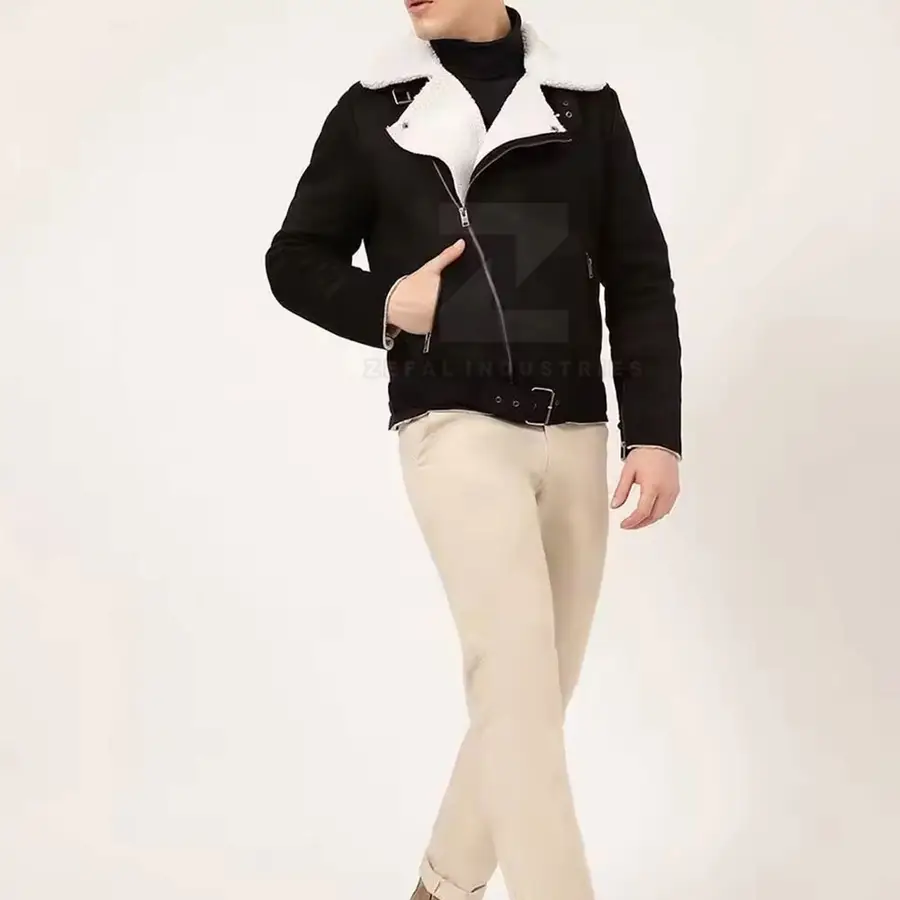 2025 Best Style Custom Faux Fur Leather Formal Bomber Jacket for Men Slim Fit Waterproof Windproof Winter Breathable Front High — Zefal Industries product photograph 6 of 6