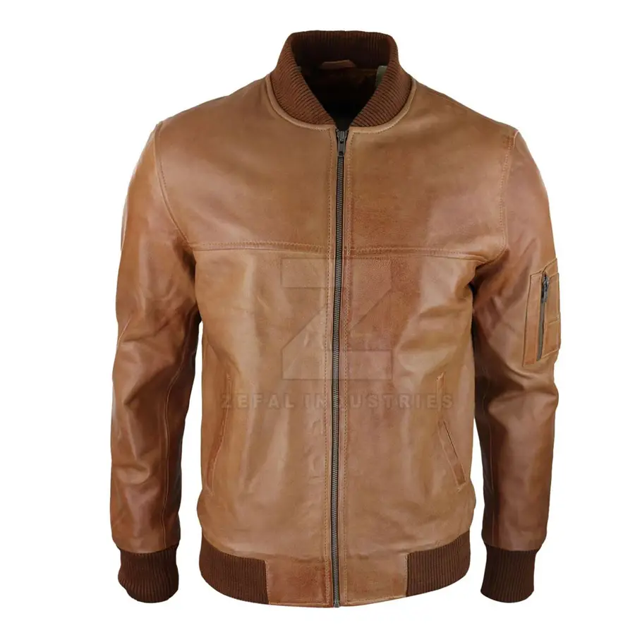 OEM Service Design Custom Logo Men Leather Bomber Jacket Stand Collar Front Logo High Quality Winter Jacket — Zefal Industries product photograph 1 of 6