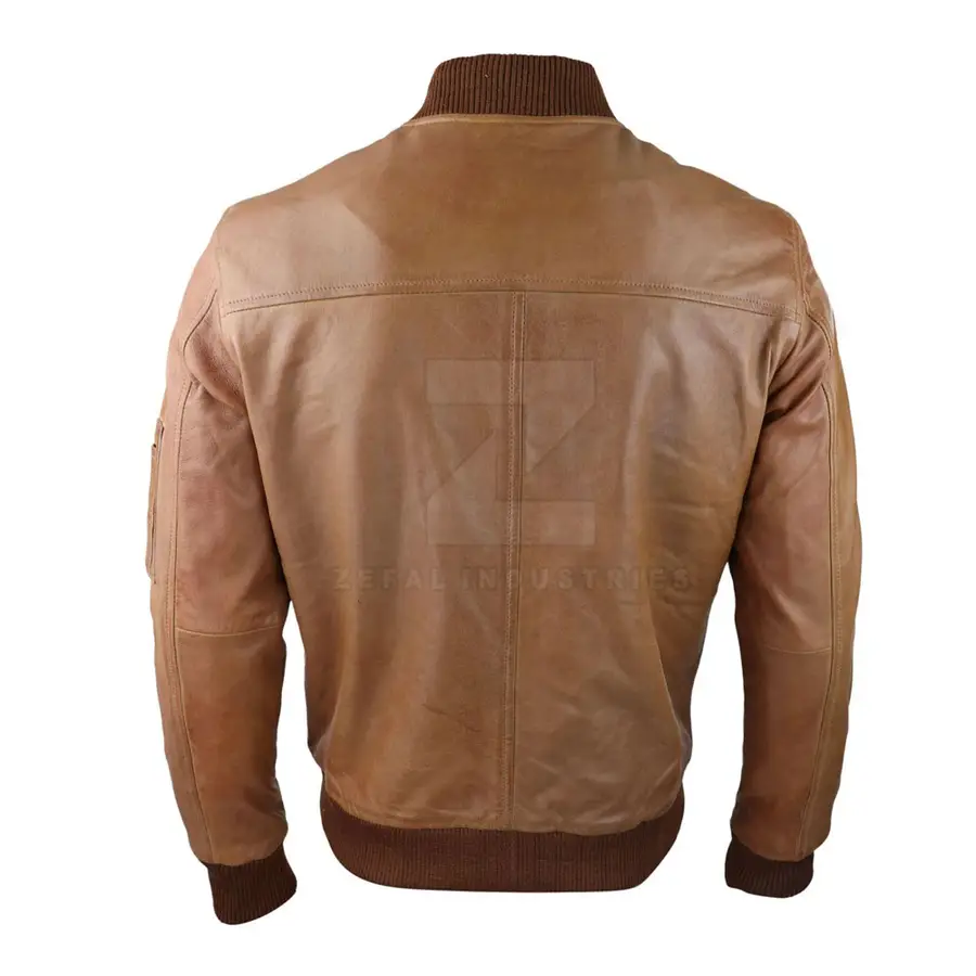 OEM Service Design Custom Logo Men Leather Bomber Jacket Stand Collar Front Logo High Quality Winter Jacket — Zefal Industries product photograph 2 of 6