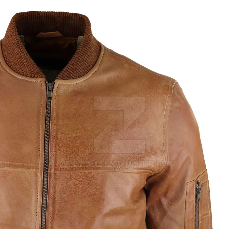 OEM Service Design Custom Logo Men Leather Bomber Jacket Stand Collar Front Logo High Quality Winter Jacket — Zefal Industries product photograph 5 of 6