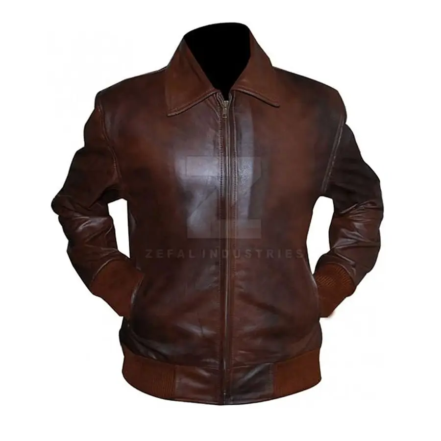 Latest Design Leather Bomber Jacket for Men with Stand Collar Front Logo Waterproof Windproof Winter Outerwear Customized Colors — real Zefal Industries product photograph