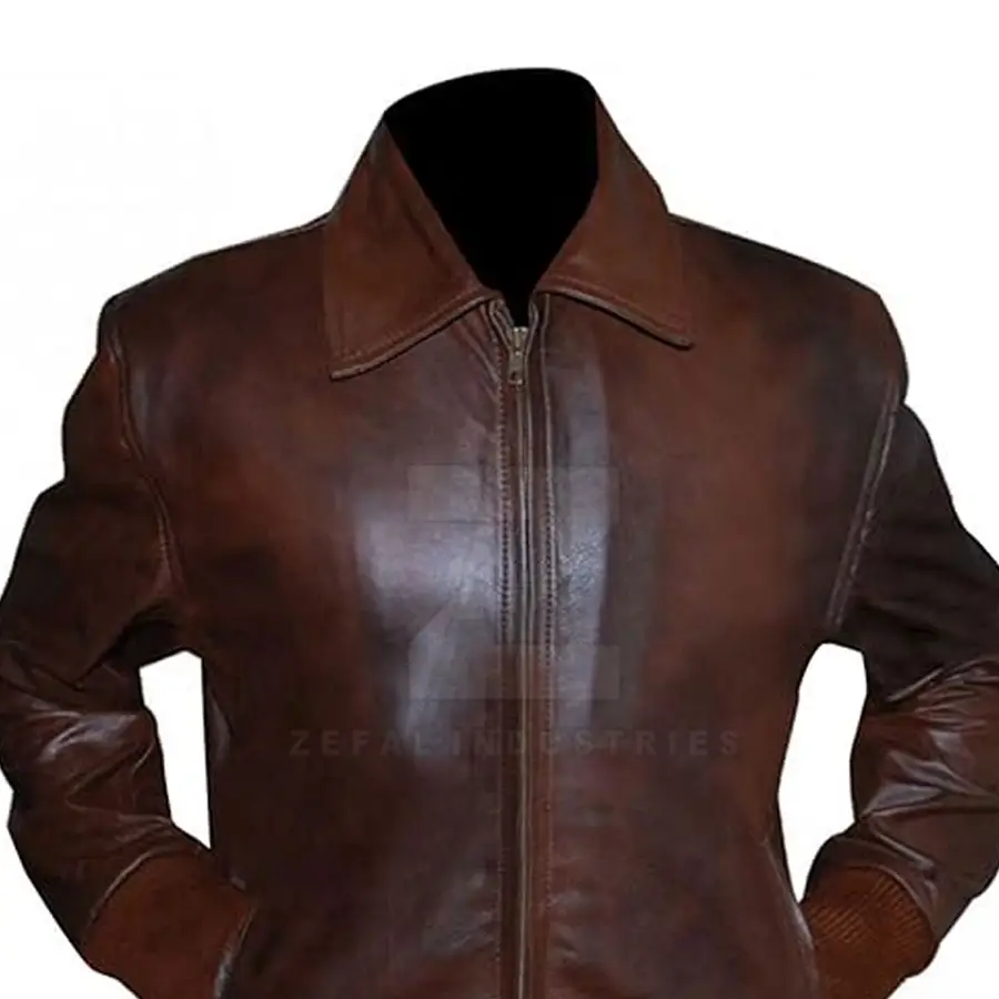 Latest Design Leather Bomber Jacket for Men with Stand Collar Front Logo Waterproof Windproof Winter Outerwear Customized Colors — Zefal Industries product photograph 4 of 6