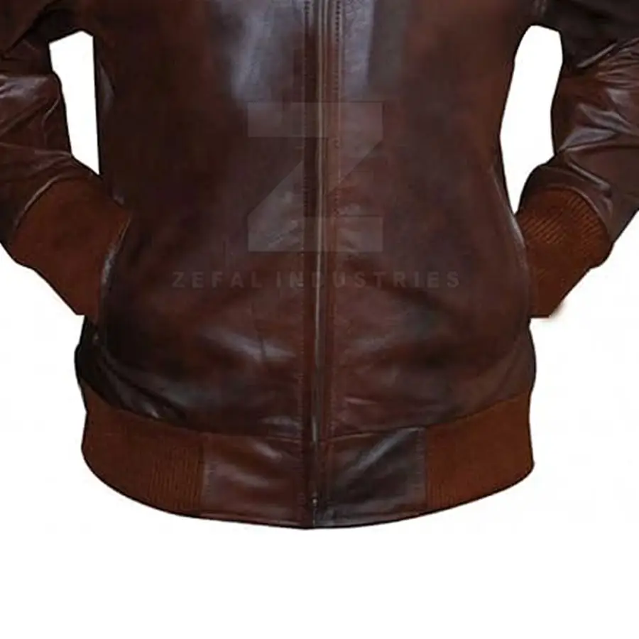 Latest Design Leather Bomber Jacket for Men with Stand Collar Front Logo Waterproof Windproof Winter Outerwear Customized Colors — Zefal Industries product photograph 5 of 6