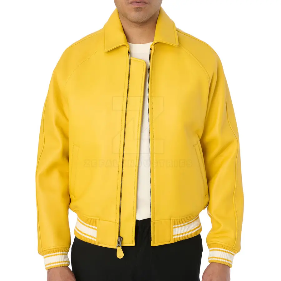 Unique Design High Quality Washable Leather Men Bomber Jacket Stand Collar Front Logo Eco-Friendly Waterproof Breathable Winter — Zefal Industries product photograph 3 of 6