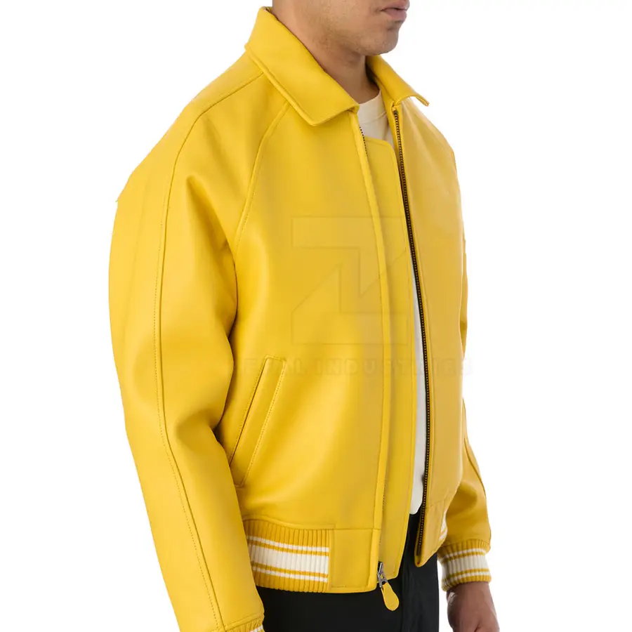 Unique Design High Quality Washable Leather Men Bomber Jacket Stand Collar Front Logo Eco-Friendly Waterproof Breathable Winter — Zefal Industries product photograph 5 of 6