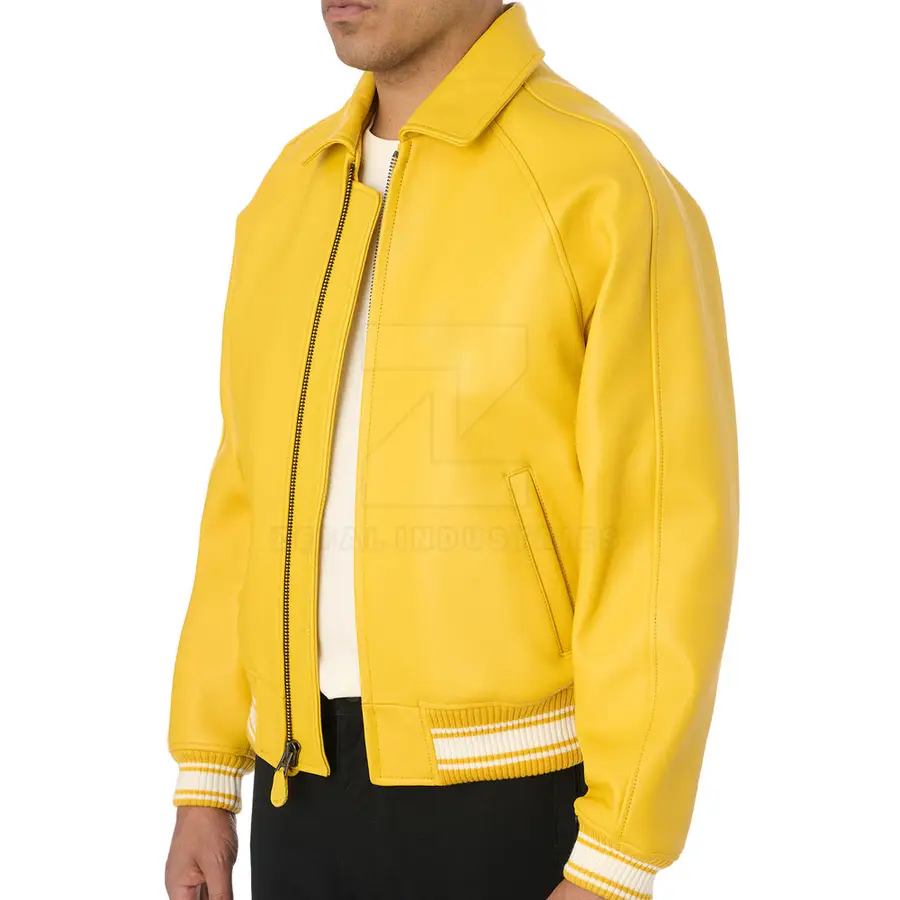 Unique Design High Quality Washable Leather Men Bomber Jacket Stand Collar Front Logo Eco-Friendly Waterproof Breathable Winter — Zefal Industries product photograph 6 of 6