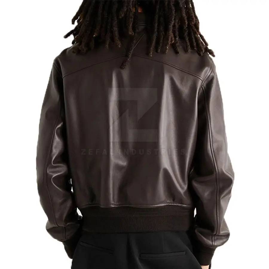 Hot Sale High Quality Winter Leather Bomber Jacket Men Stand Collar Front Logo Breathable Eco-Friendly Waterproof Customizable — Zefal Industries product photograph 3 of 6