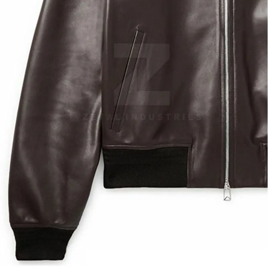 Hot Sale High Quality Winter Leather Bomber Jacket Men Stand Collar Front Logo Breathable Eco-Friendly Waterproof Customizable — Zefal Industries product photograph 4 of 6
