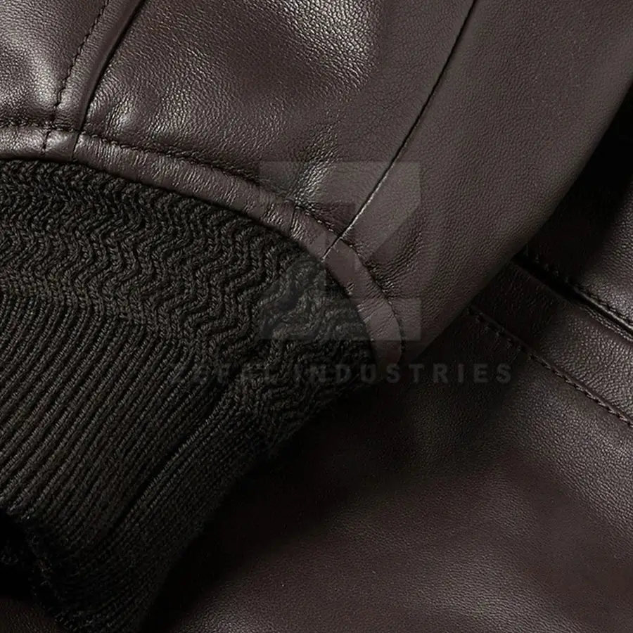 Hot Sale High Quality Winter Leather Bomber Jacket Men Stand Collar Front Logo Breathable Eco-Friendly Waterproof Customizable — Zefal Industries product photograph 6 of 6