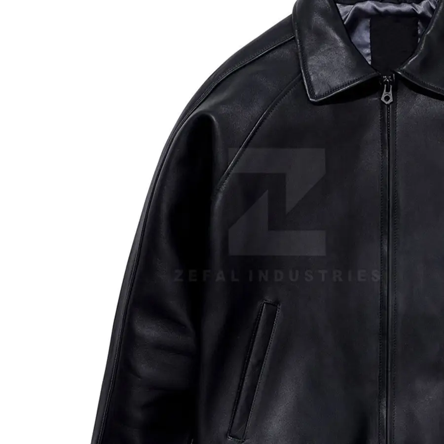 Fashionable New Design Leather Bomber Jacket Stand Front Waterproof Windproof Breathable Eco-Friendly Men's Best Selling Easy — Zefal Industries product photograph 5 of 6