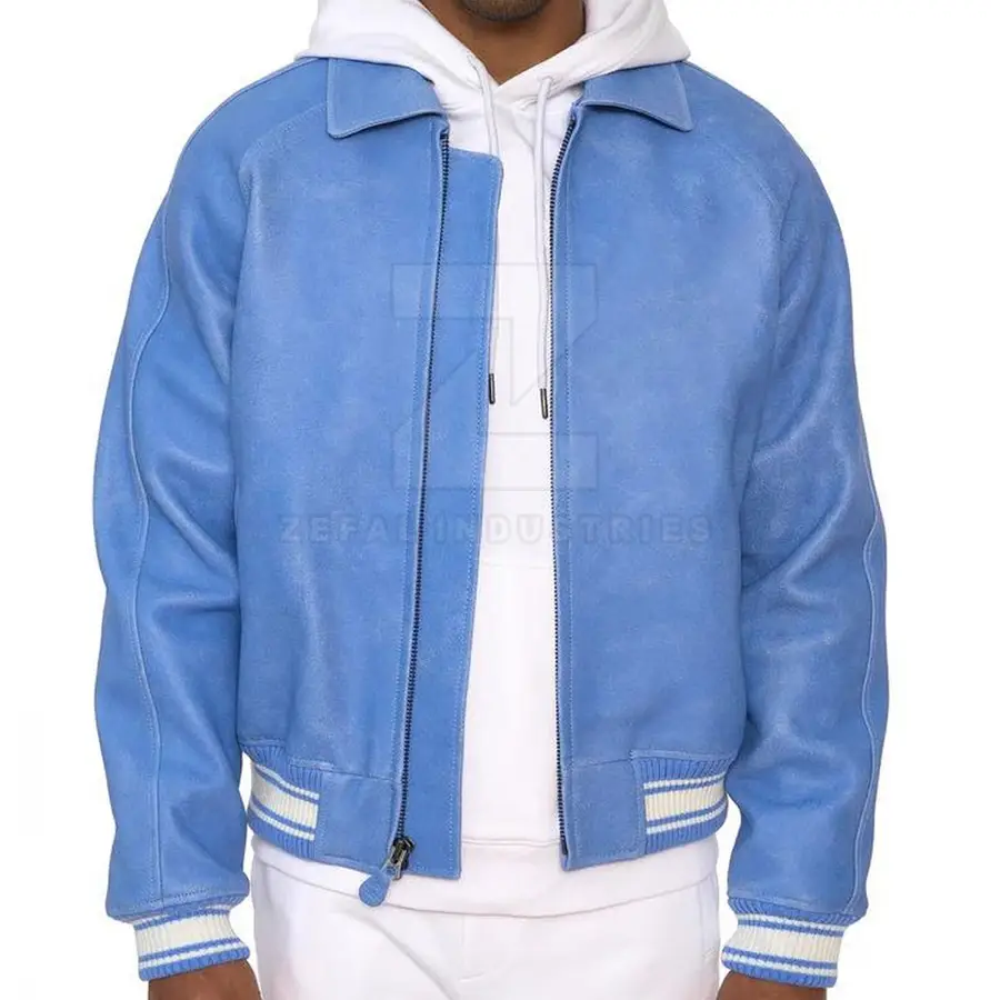 Durable Windproof Waterproof Breathable Eco-Friendly Men Leather Bomber Jacket High Quality OEM Service Winter Stand Collar — Zefal Industries product photograph 3 of 6