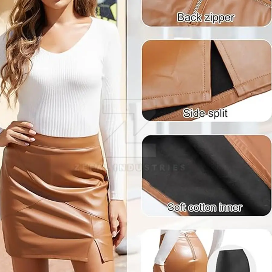 High Quality Breathable Eco-Friendly Women's Party Leather Skirt Knee-Length Customized Colors Logo All Seasons OEM Service Made — Zefal Industries product photograph 6 of 6