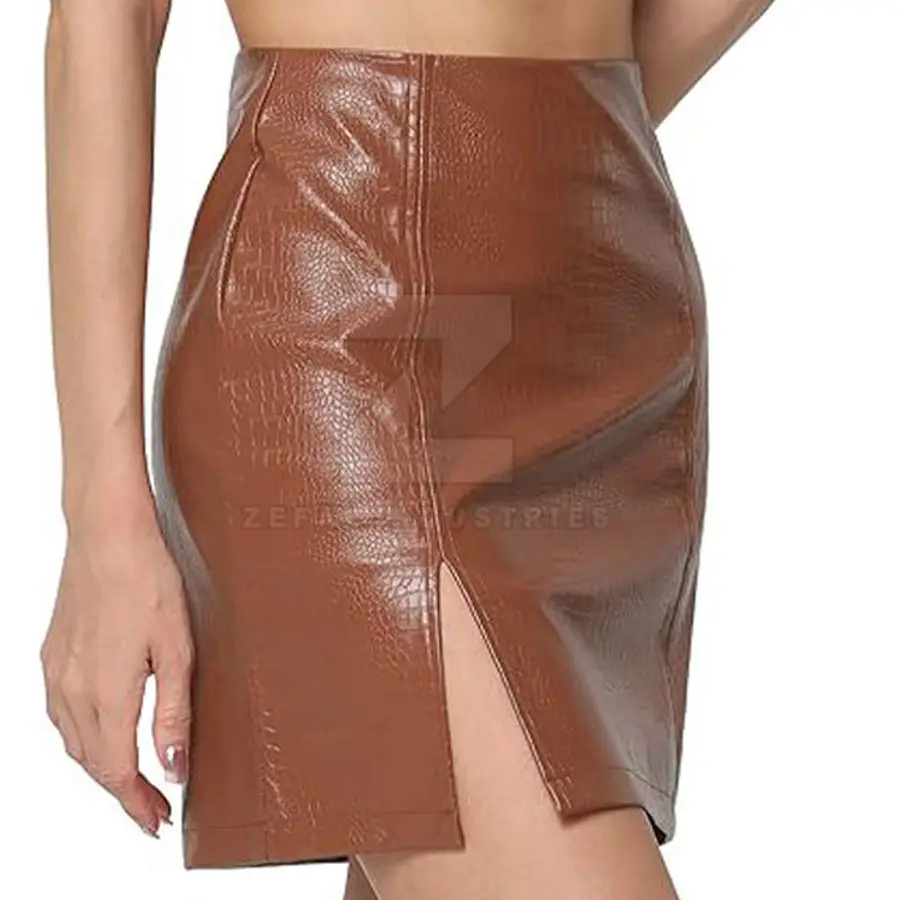 2025 Latest Design Women's Breathable Eco-Friendly Leather Skirt Knee-Length Party Wear High Quality Customized Colors OEM — Zefal Industries product photograph 5 of 6