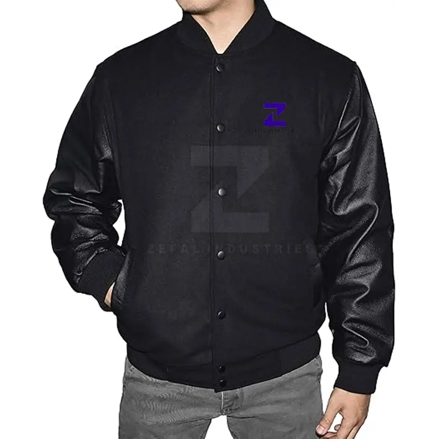 Pakistan Manufacturer Canvas Leather Sleeve Letterman Jacket for Men Ecofriendly Breathable Winter Front Logo — Zefal Industries product photograph 2 of 6