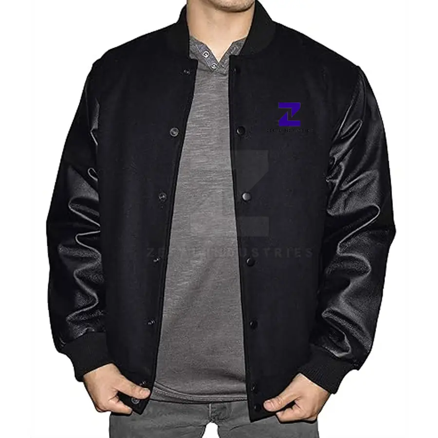 Pakistan Manufacturer Canvas Leather Sleeve Letterman Jacket for Men Ecofriendly Breathable Winter Front Logo — Zefal Industries product photograph 3 of 6