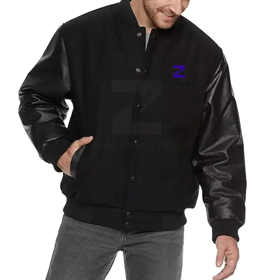 Pakistan Manufacturer Canvas Leather Sleeve Letterman Jacket for Men Ecofriendly Breathable Winter Front Logo — Zefal Industries product photograph 4 of 6