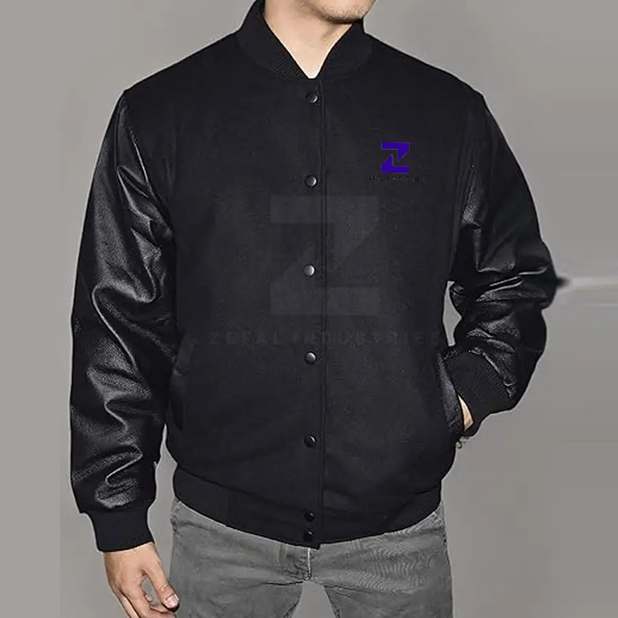 Pakistan Manufacturer Canvas Leather Sleeve Letterman Jacket for Men Ecofriendly Breathable Winter Front Logo — Zefal Industries product photograph 5 of 6