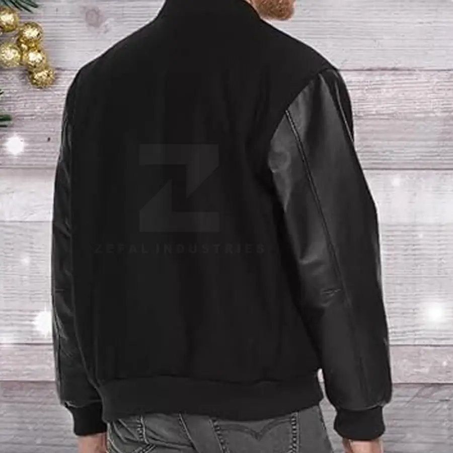Pakistan Manufacturer Canvas Leather Sleeve Letterman Jacket for Men Ecofriendly Breathable Winter Front Logo — Zefal Industries product photograph 6 of 6