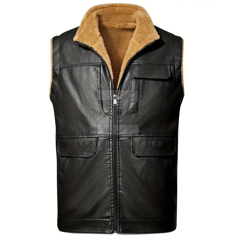 Custom Men's Winter Leather Vest-Durable Breathable Outer Wear Casual Style High Quality with Custom Colors & Logo — real Zefal Industries product photograph
