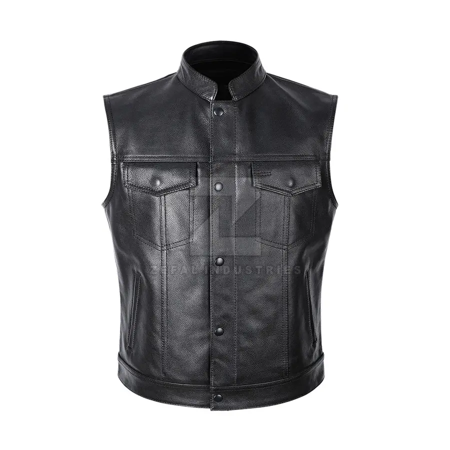 High Quality Genuine Leather Winter Casual Breathable Customizable Vest with V-neck Collar Polyester Filled for Men Outerwear — Zefal Industries product photograph 1 of 6