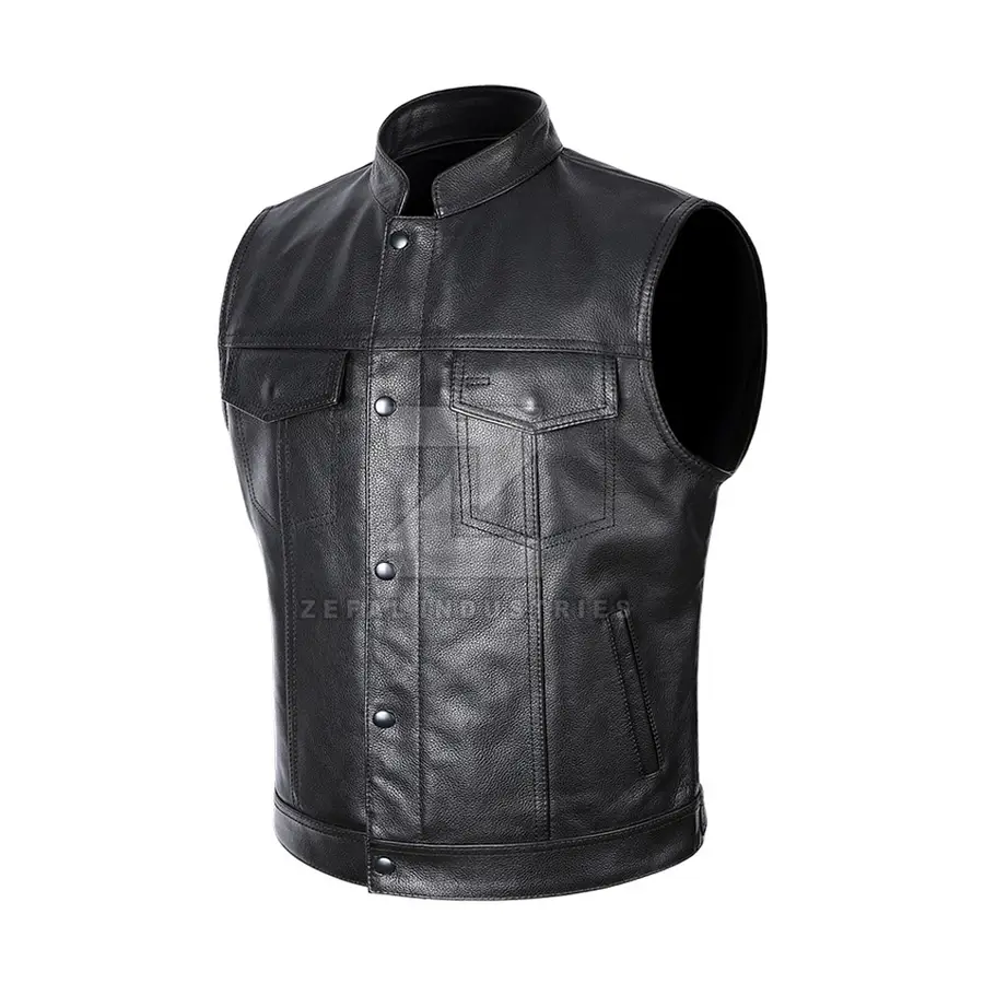 High Quality Genuine Leather Winter Casual Breathable Customizable Vest with V-neck Collar Polyester Filled for Men Outerwear — Zefal Industries product photograph 3 of 6