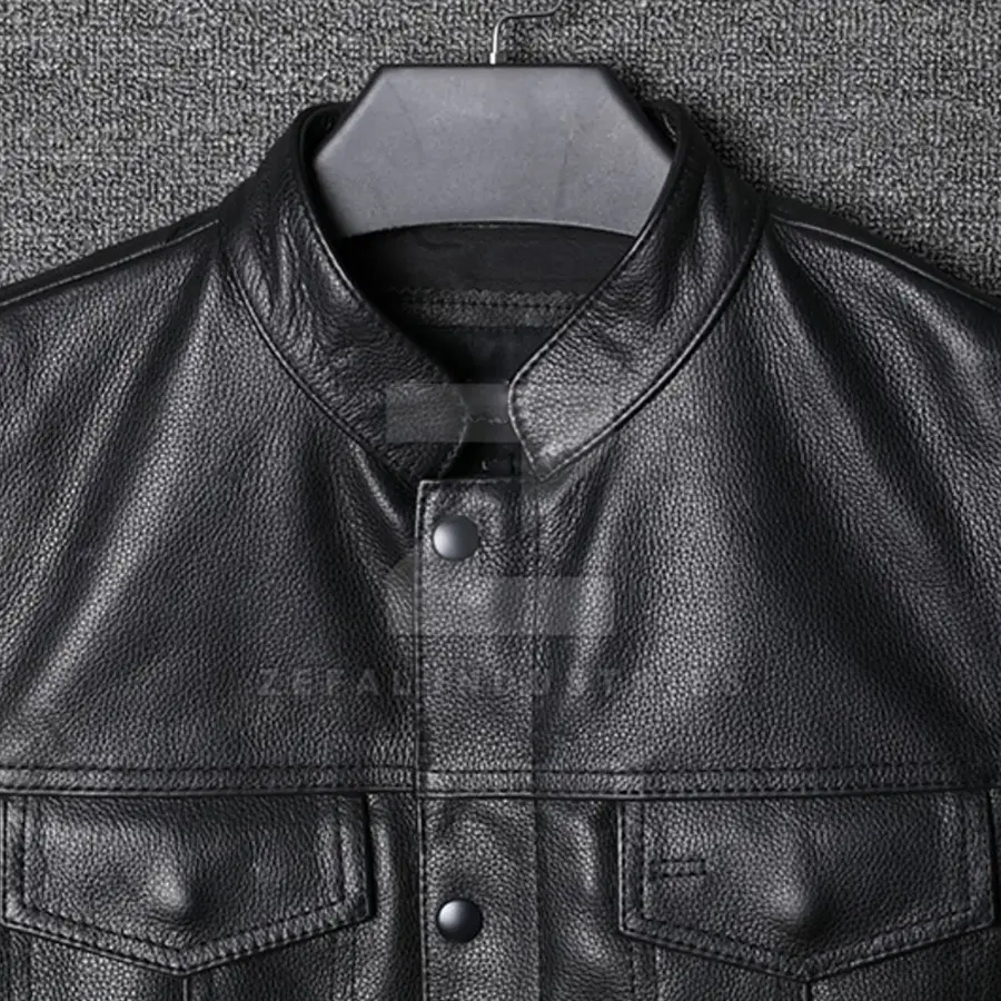 High Quality Genuine Leather Winter Casual Breathable Customizable Vest with V-neck Collar Polyester Filled for Men Outerwear — Zefal Industries product photograph 4 of 6