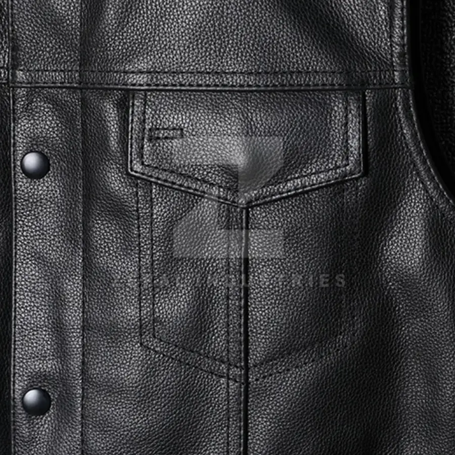 High Quality Genuine Leather Winter Casual Breathable Customizable Vest with V-neck Collar Polyester Filled for Men Outerwear — Zefal Industries product photograph 5 of 6