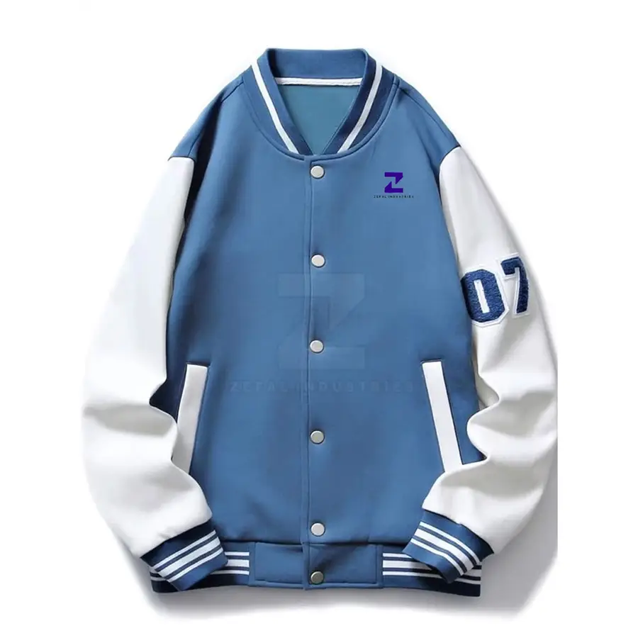 Casual Wear Comfortable Winter Letterman Jacket 2025 New Best Design Stand Front 100% Cotton Breathable Eco-Friendly for Online — real Zefal Industries product photograph