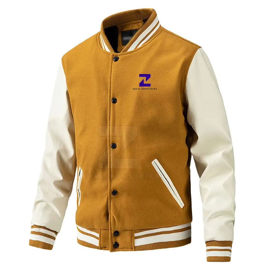 New Trendy Fashion Cheap Price 100% Cotton Letterman Jacket Custom Front Logo Stand Collar Breathable Eco-Friendly Men Winter — real Zefal Industries product photograph