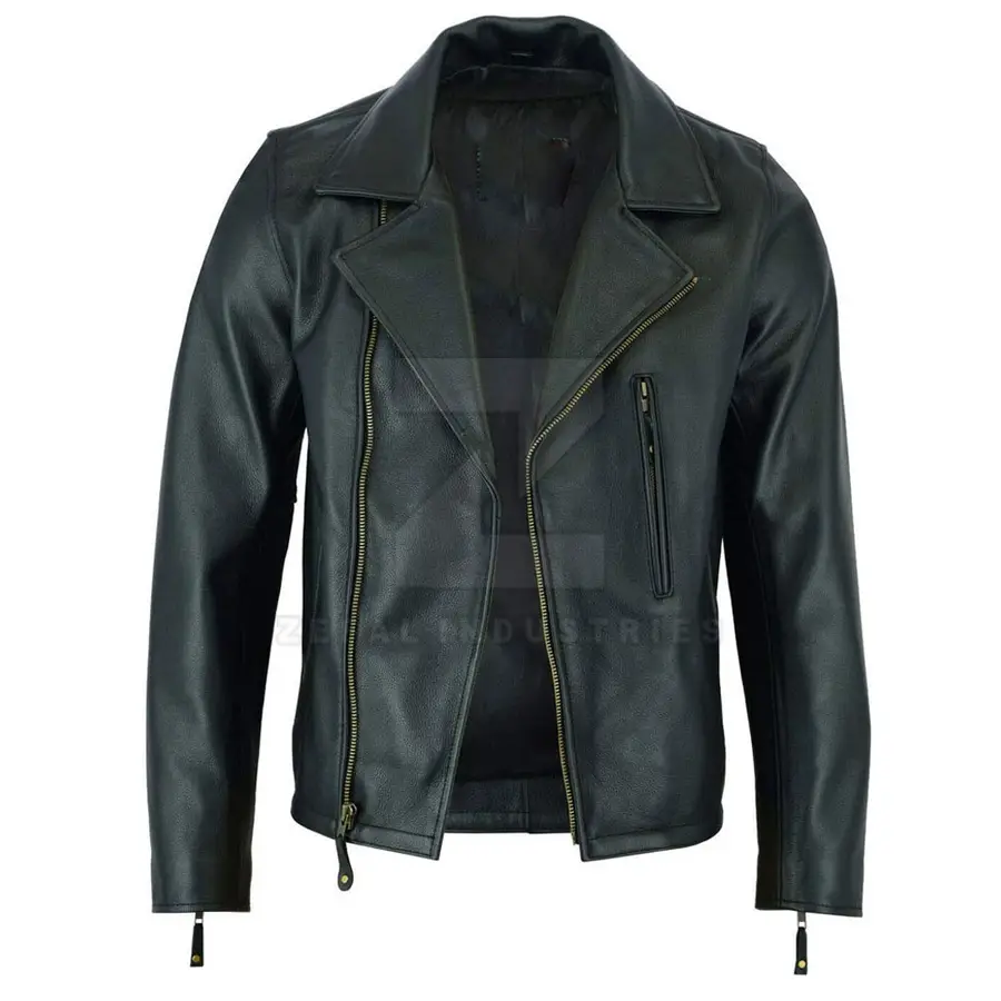 Best Sale Waterproof Men's Leather Jacket Slim Fit Winter Stand Collar Front Logo High Quality — real Zefal Industries product photograph