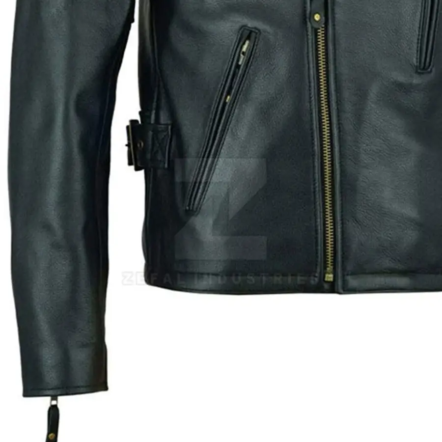 Best Sale Waterproof Men's Leather Jacket Slim Fit Winter Stand Collar Front Logo High Quality — Zefal Industries product photograph 5 of 6