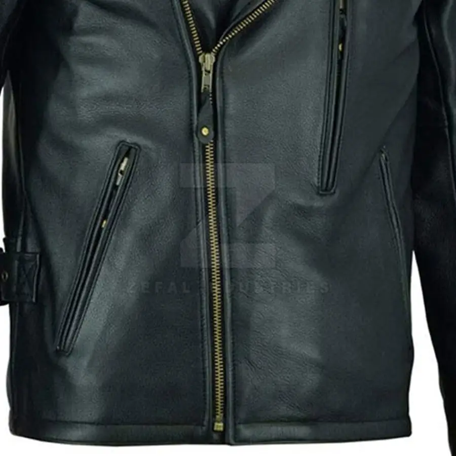 Best Sale Waterproof Men's Leather Jacket Slim Fit Winter Stand Collar Front Logo High Quality — Zefal Industries product photograph 6 of 6