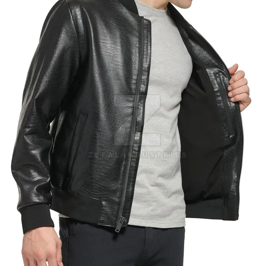 Hot Selling Men's Leather Jacket New Fashion Winter Stand Collar Front Logo Waterproof Breathable Eco-Friendly — Zefal Industries product photograph 3 of 6