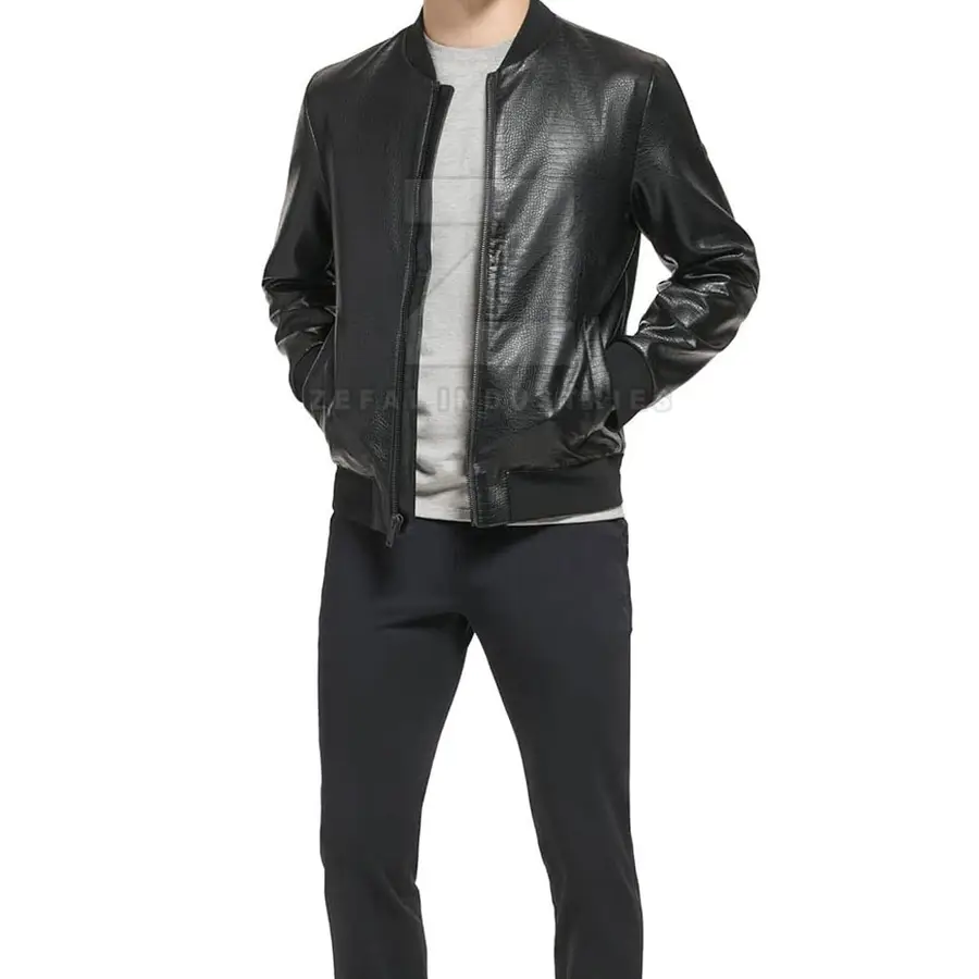 Hot Selling Men's Leather Jacket New Fashion Winter Stand Collar Front Logo Waterproof Breathable Eco-Friendly — Zefal Industries product photograph 5 of 6
