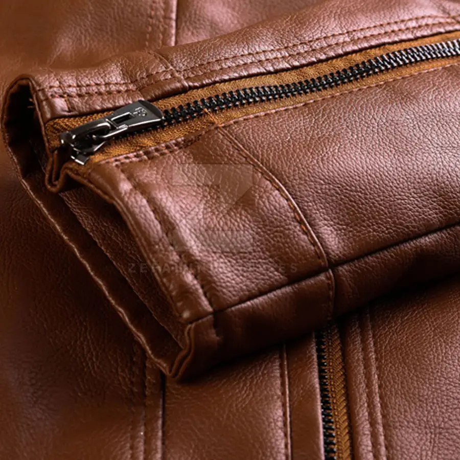 2025 High Quality Leather Jacket for Men Stand Collar Front Logo Custom Color Winter Waterproof Windproof Eco-Friendly — Zefal Industries product photograph 4 of 6