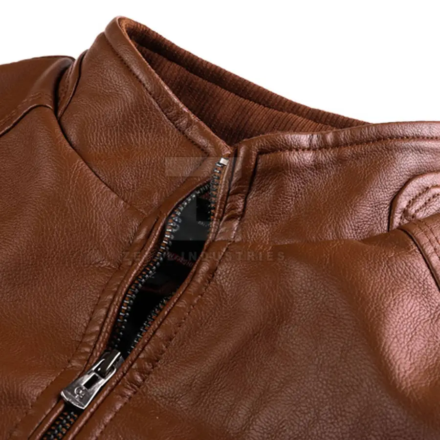 2025 High Quality Leather Jacket for Men Stand Collar Front Logo Custom Color Winter Waterproof Windproof Eco-Friendly — Zefal Industries product photograph 6 of 6