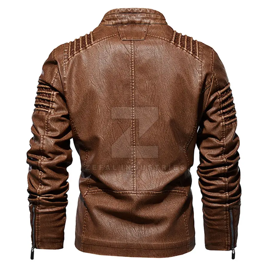 Design Your Own High Quality Men's Winter Leather Jacket with Stand Collar and Front Logo Long Sleeve Best Price — Zefal Industries product photograph 2 of 6