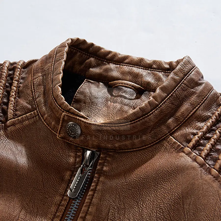 Design Your Own High Quality Men's Winter Leather Jacket with Stand Collar and Front Logo Long Sleeve Best Price — Zefal Industries product photograph 4 of 6